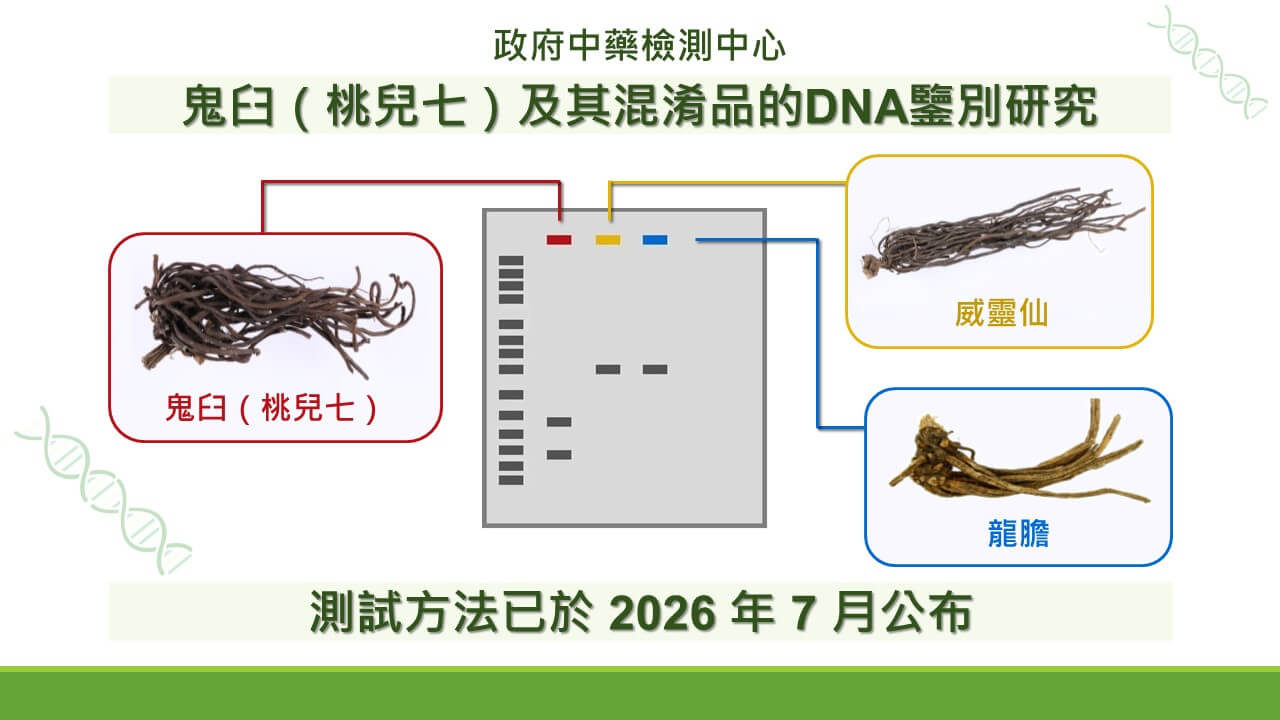 「鬼臼（桃兒七）及其混淆品的DNA鑒別研究」測試方法已於2026年7月公布
